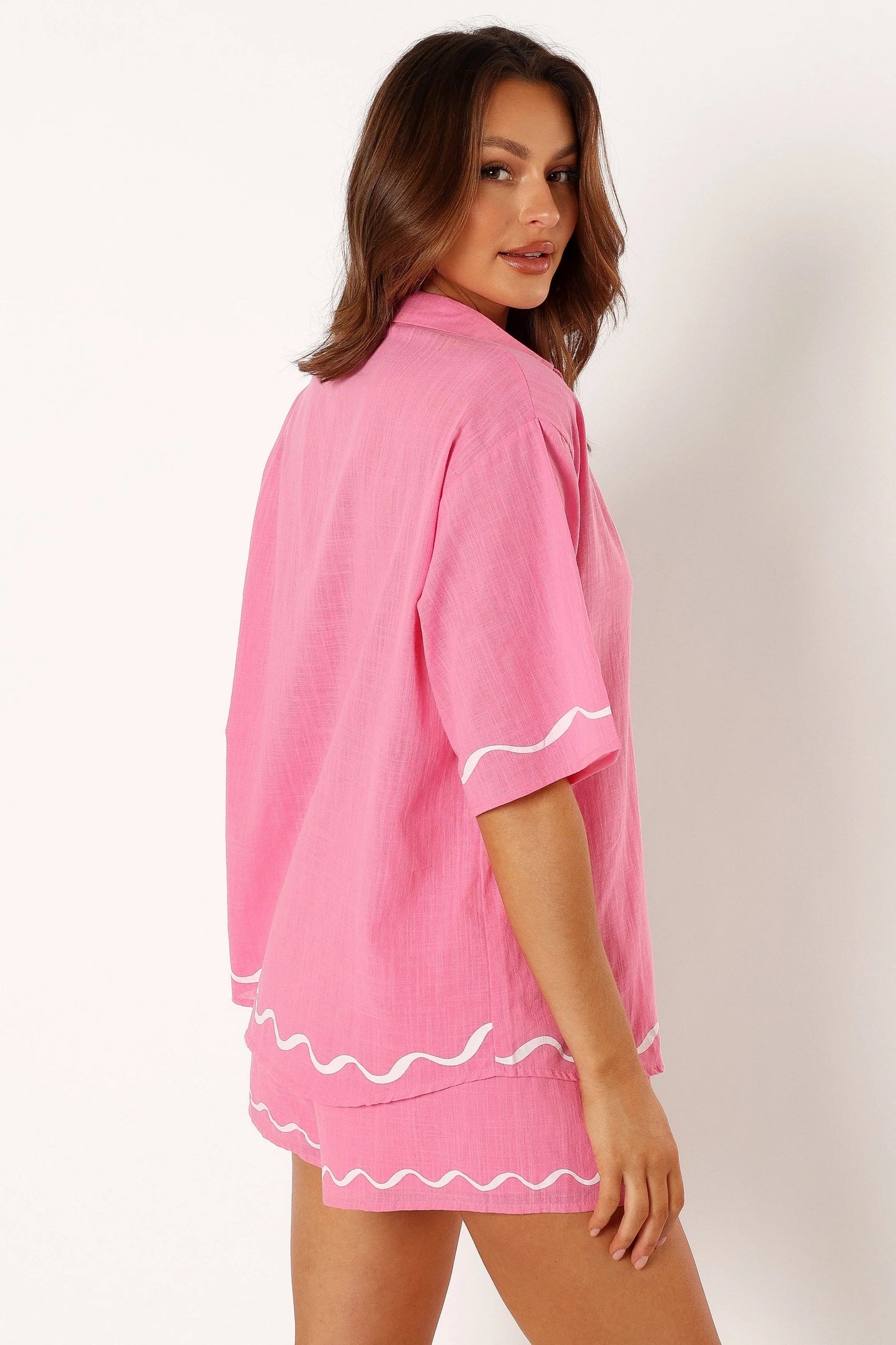 Collared Top & High-Waist Shorts Set