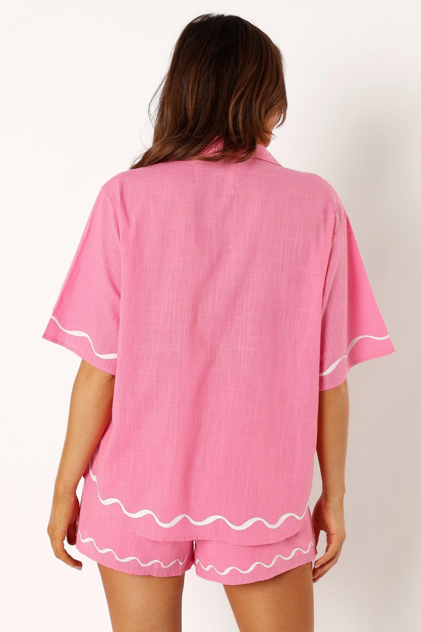 Collared Top & High-Waist Shorts Set