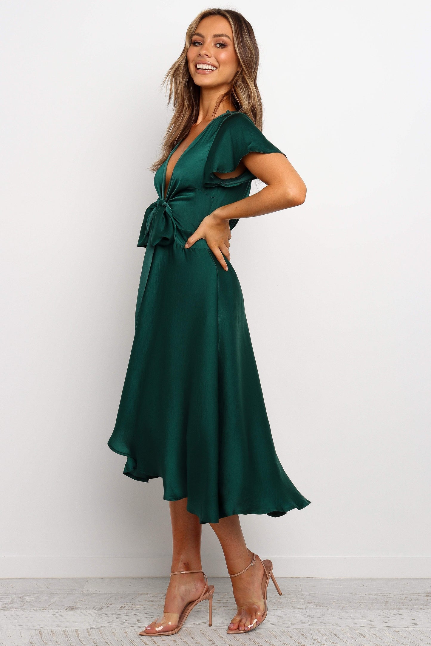 High-Low V-Tie Midi Dress