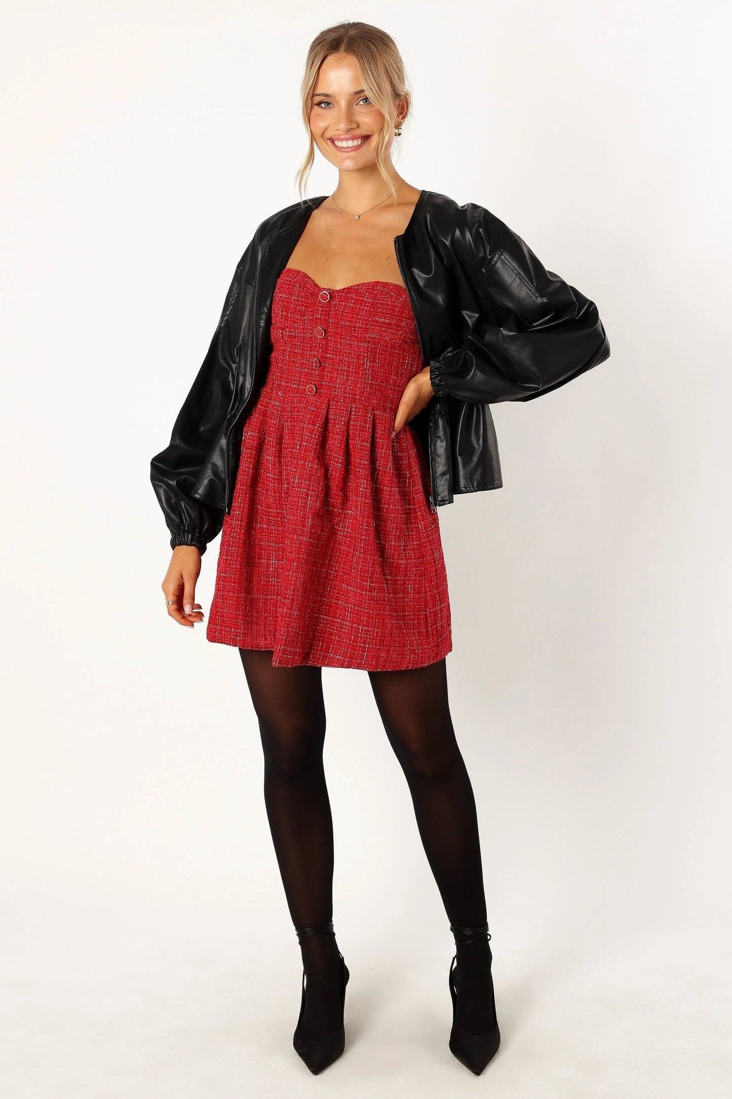 Puff-Sleeve Faux Leather Peplum Jacket