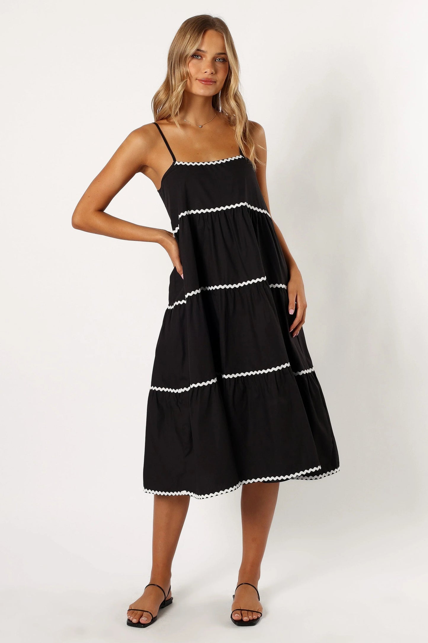 Ric-Rac Trim Pull-On Cotton Midi Dress