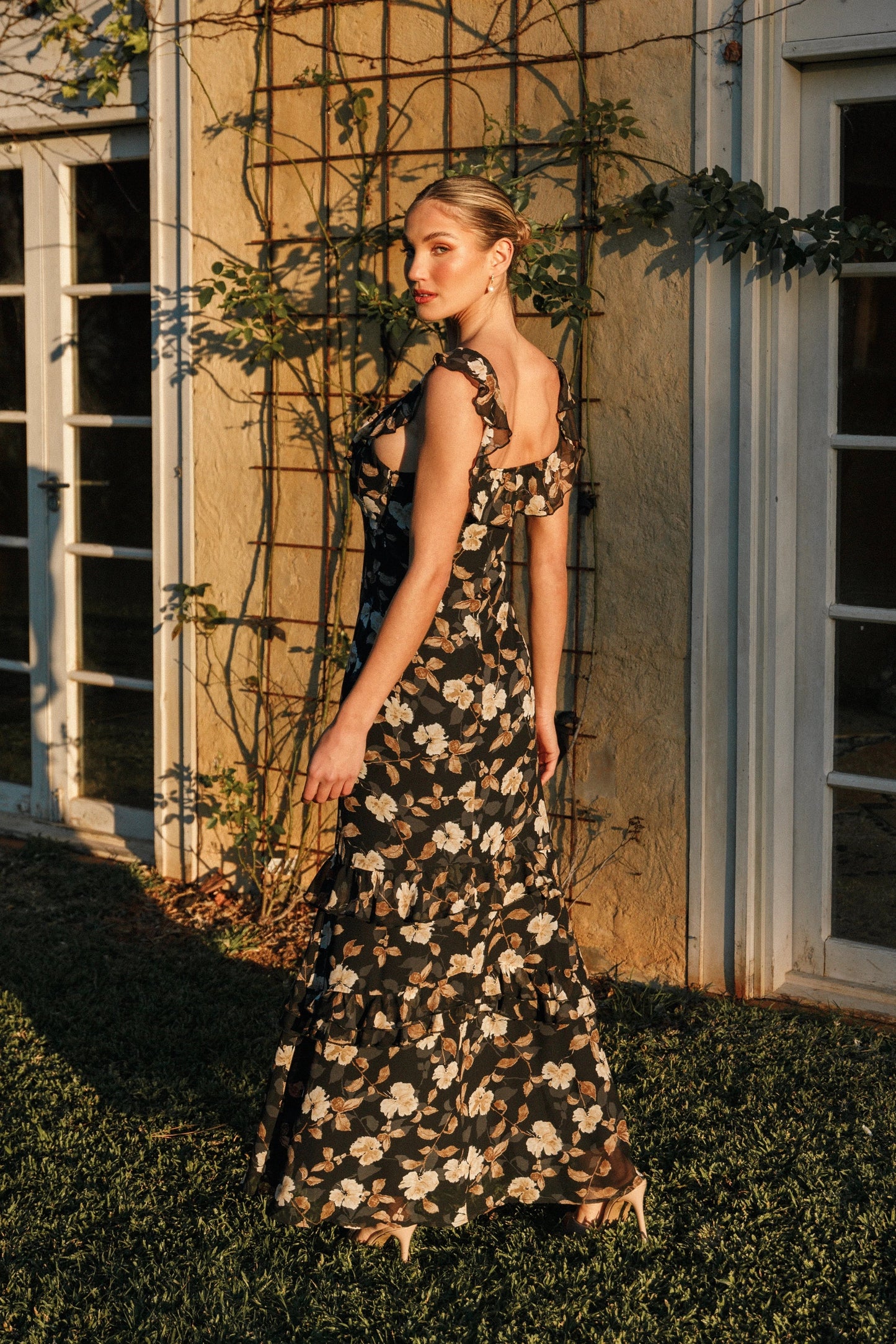 Ruffle-Trim Tiered Maxi Dress