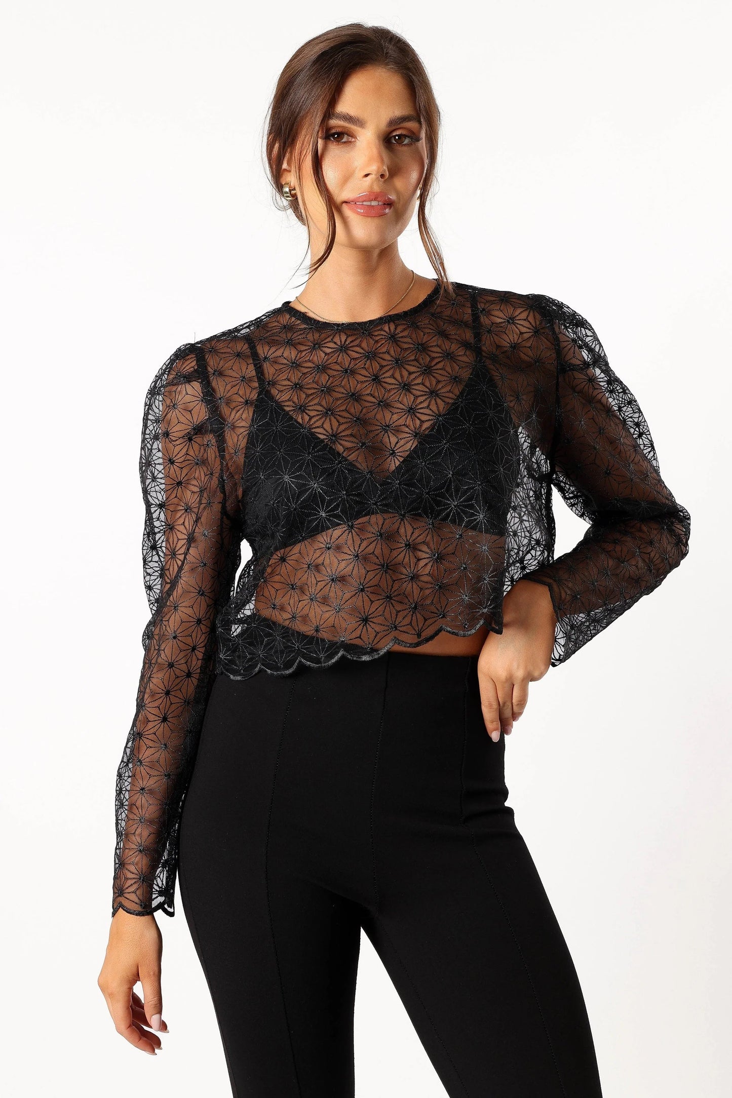 Scalloped Lace Button-Up Top