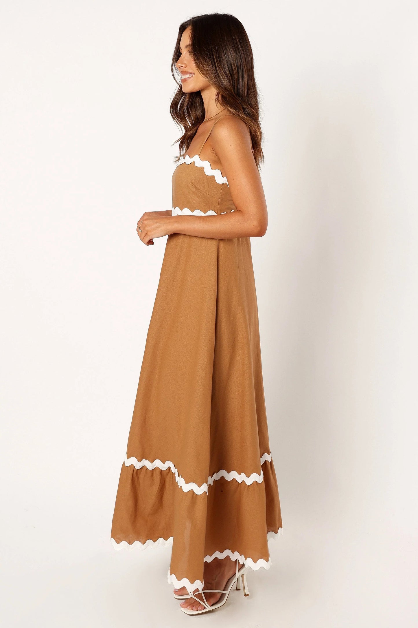 Shirred-Back Straight-Neck Maxi Dress