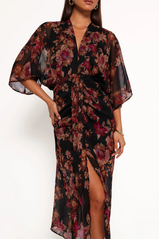 Audrina Sheer-Sleeve V-Neck Maxi Dress