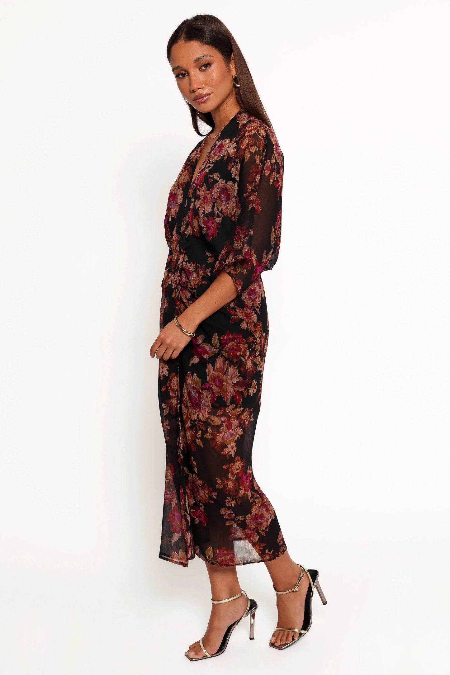 Audrina Sheer-Sleeve V-Neck Maxi Dress