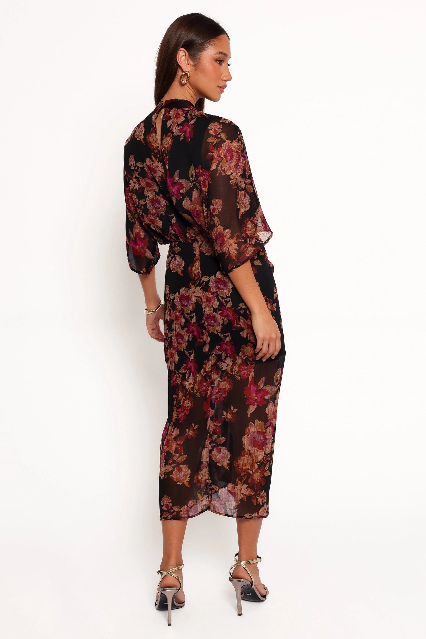 Audrina Sheer-Sleeve V-Neck Maxi Dress