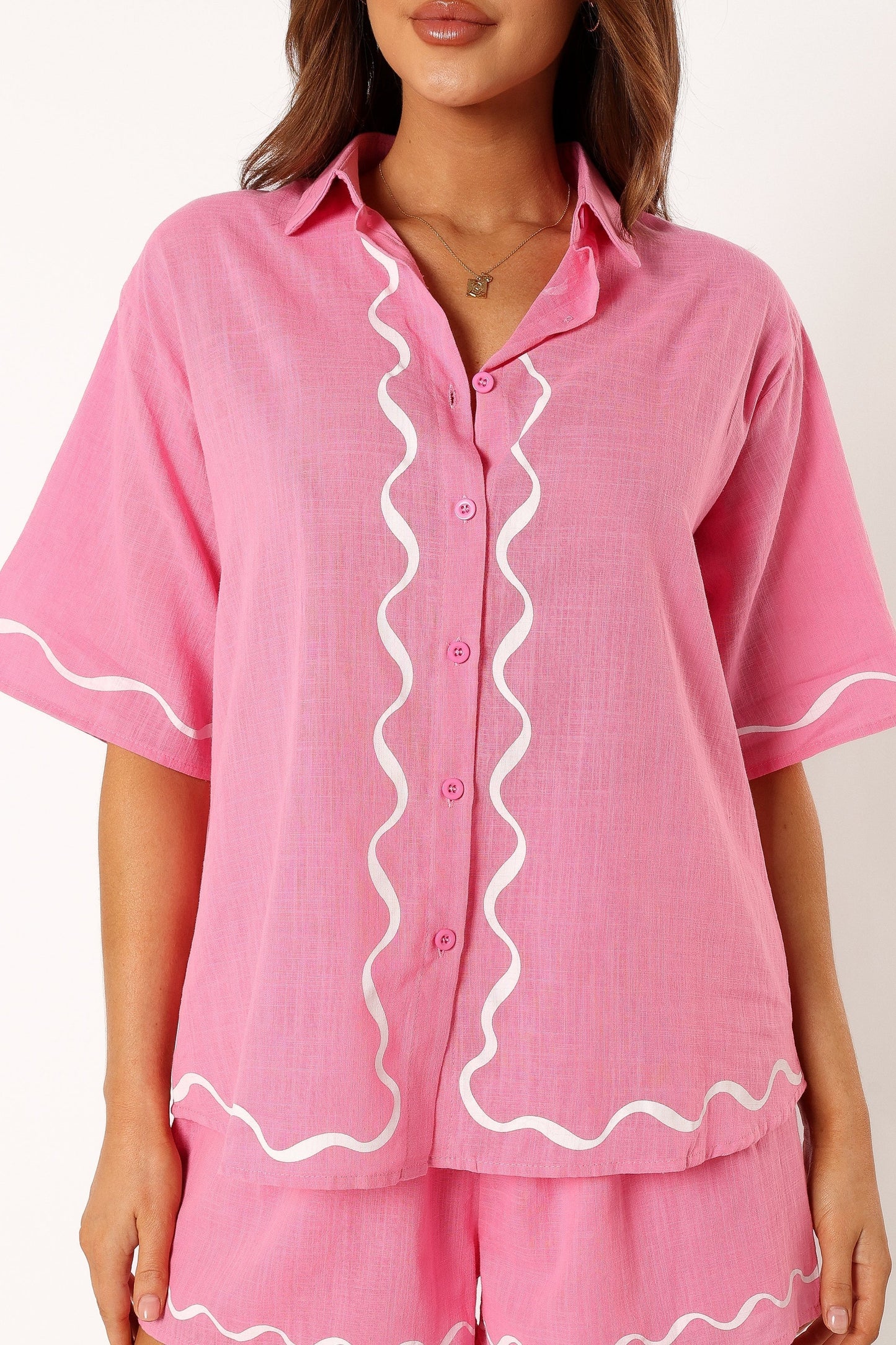 Collared Top & High-Waist Shorts Set