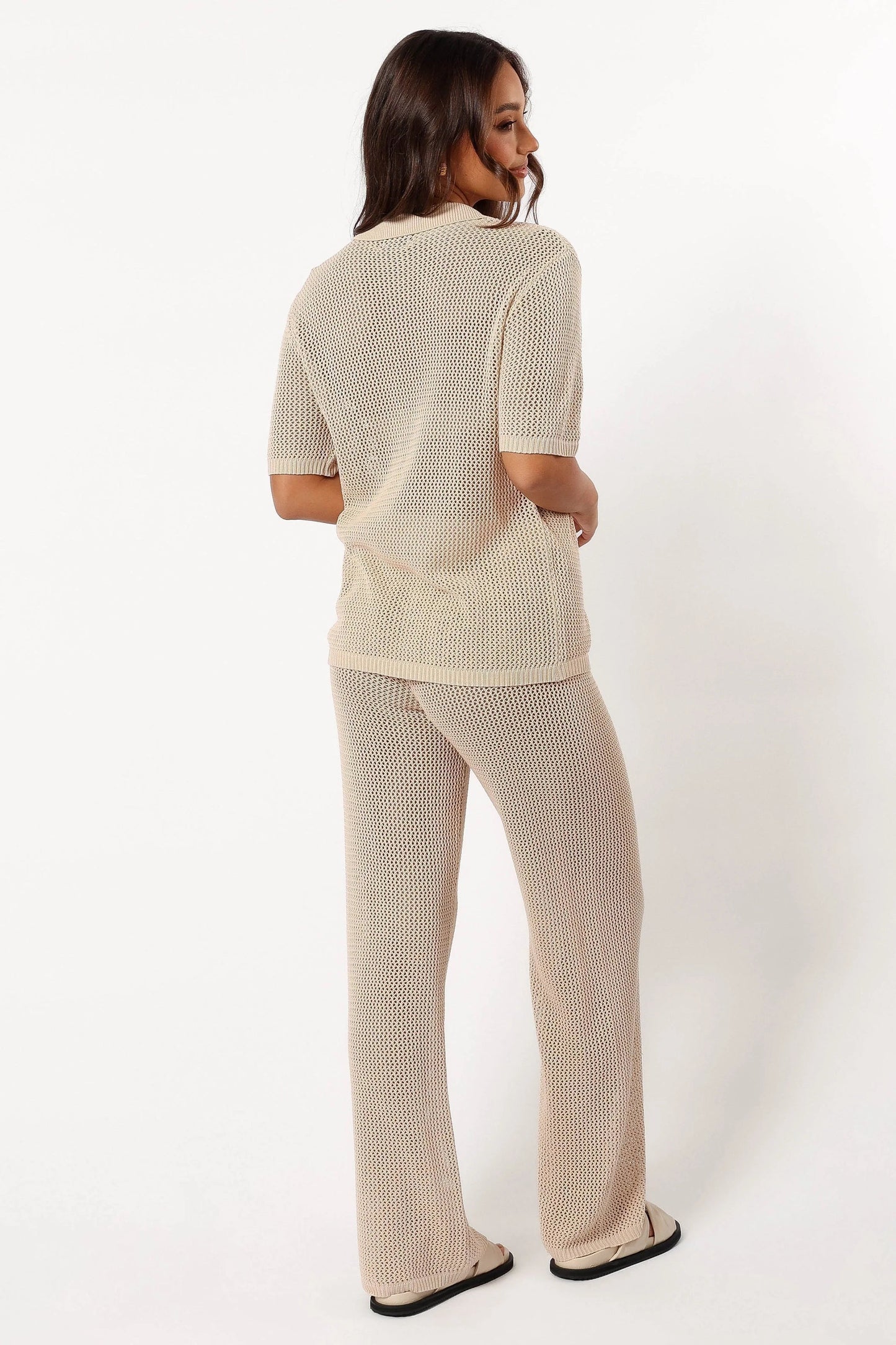 Crochet-Detail High-Waist Wide-Leg Pants