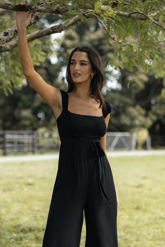Cropped Tie-Strap Straight-Leg Jumpsuit