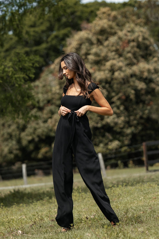 Cropped Tie-Strap Straight-Leg Jumpsuit