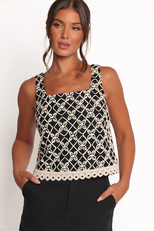 Embroidered Square-Neck Crop Top