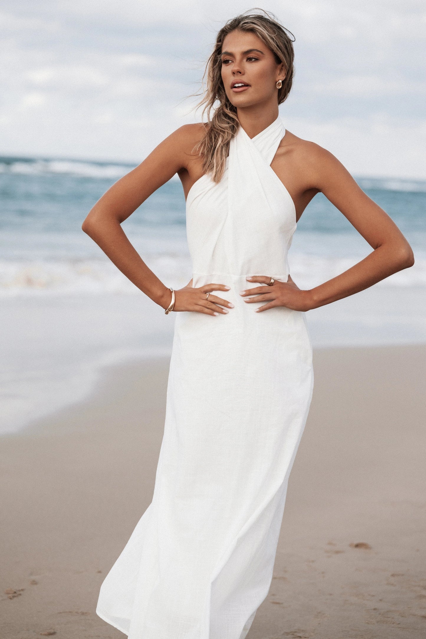 Halterneck Twist-Front Maxi Dress