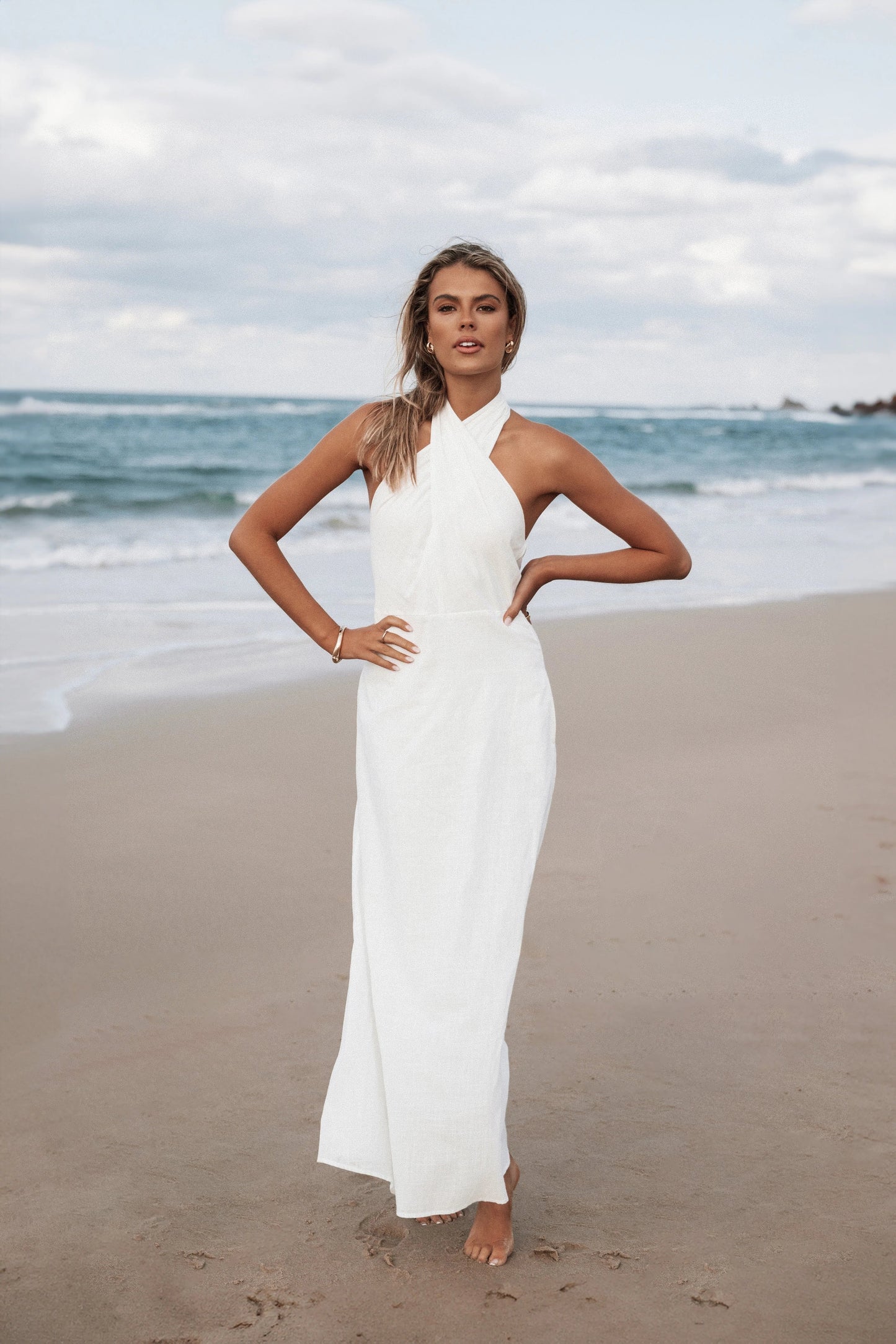 Halterneck Twist-Front Maxi Dress