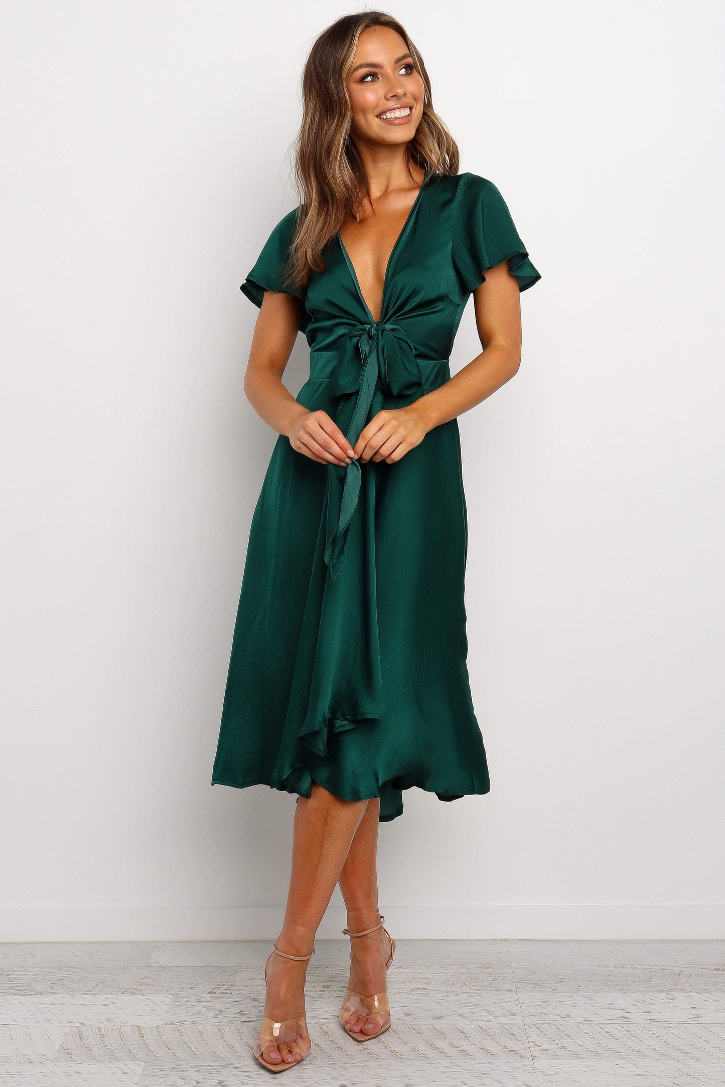 High-Low V-Tie Midi Dress