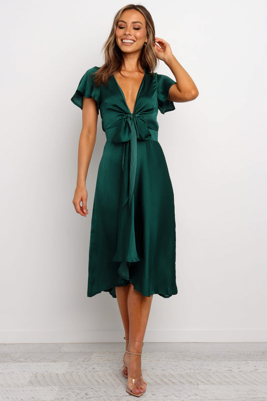 High-Low V-Tie Midi Dress