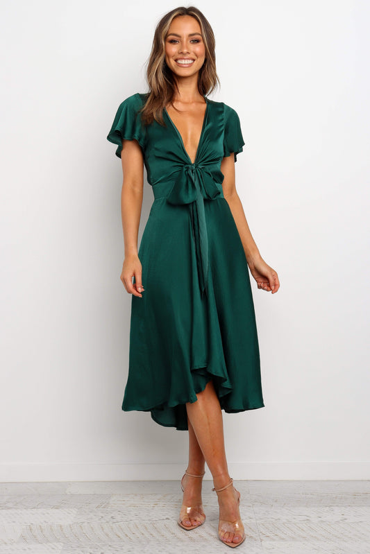 High-Low V-Tie Midi Dress