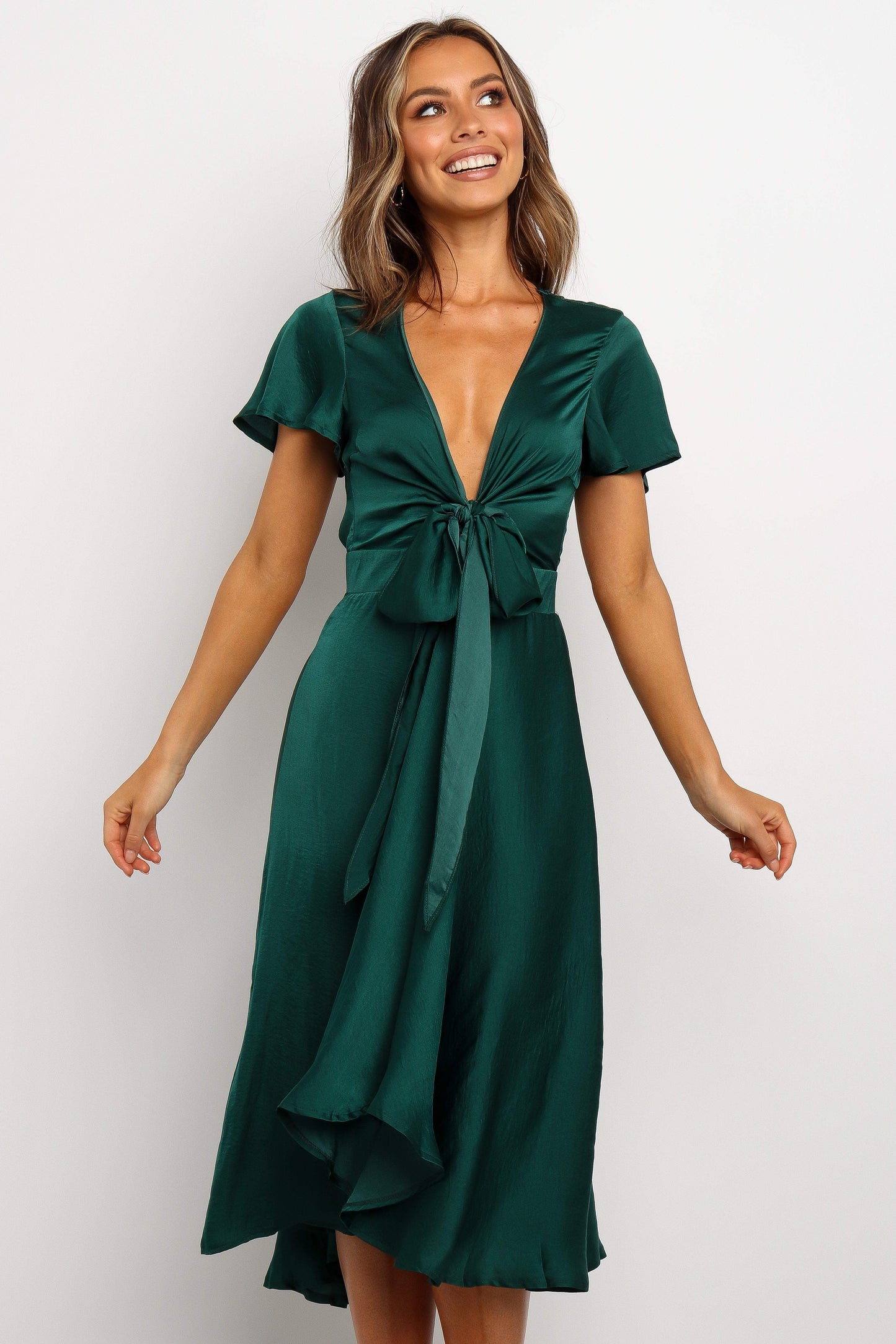 High-Low V-Tie Midi Dress