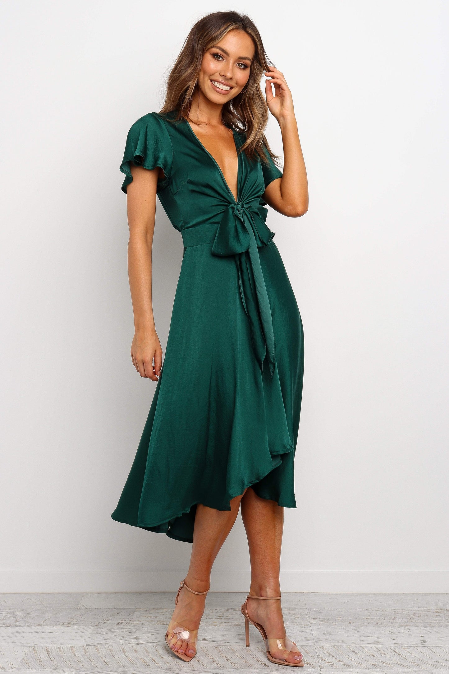 High-Low V-Tie Midi Dress