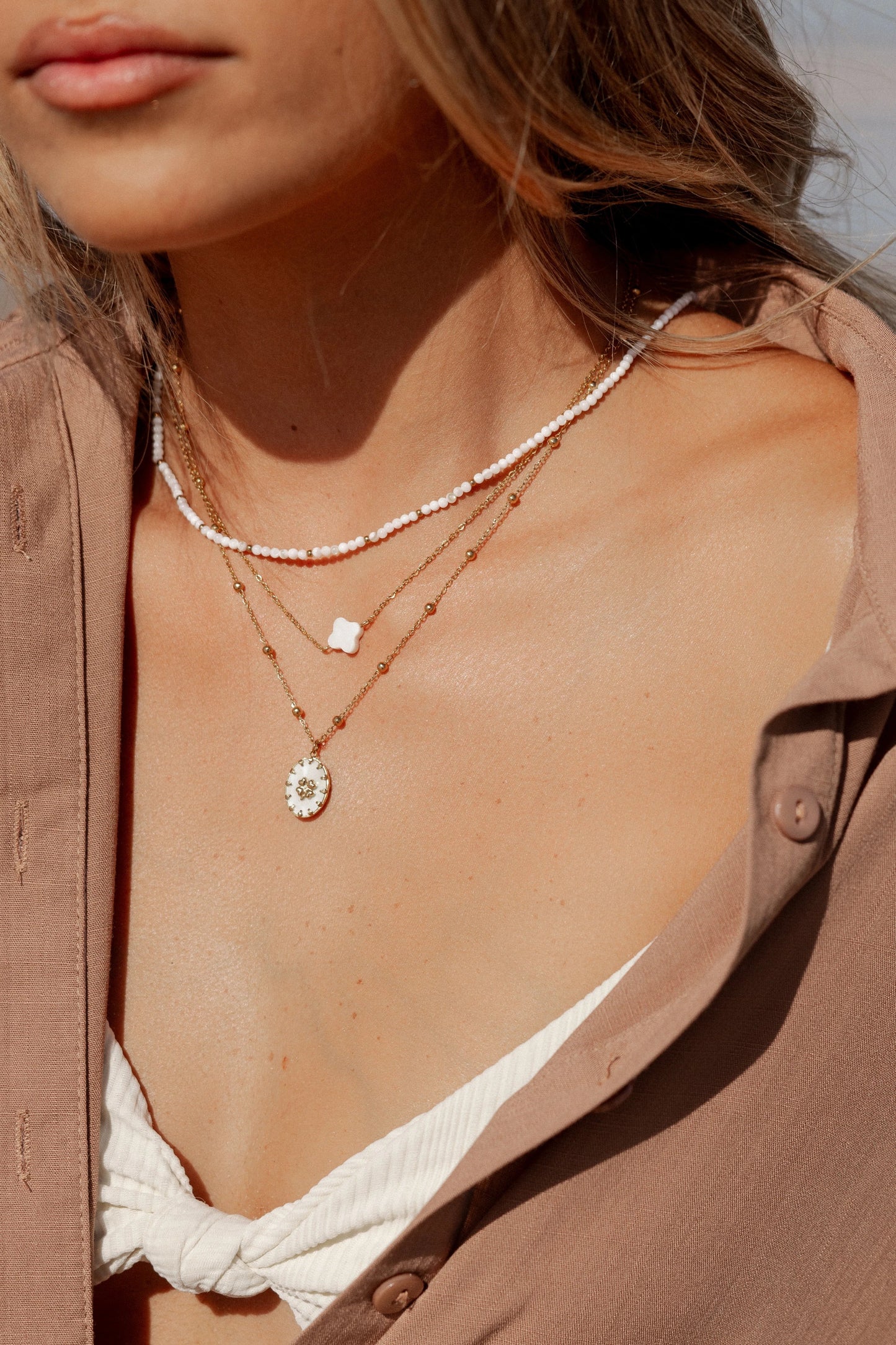 Layered Shell & Bead Necklace Trio