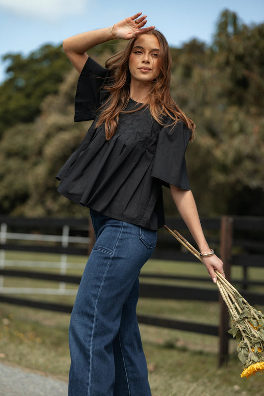 Pleated Smock Crop Top