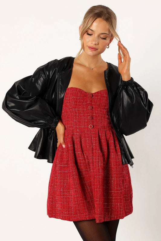 Puff-Sleeve Faux Leather Peplum Jacket