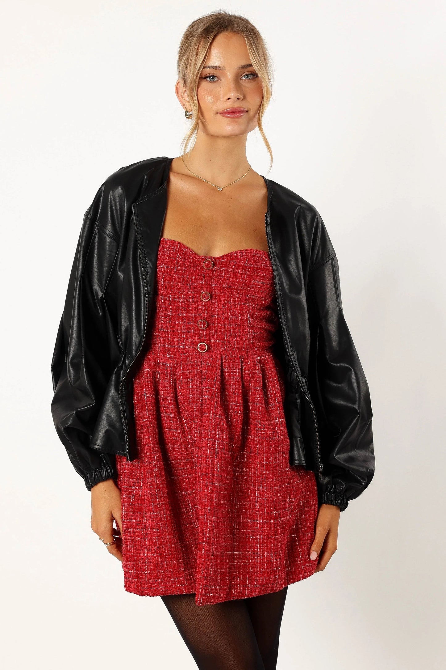 Puff-Sleeve Faux Leather Peplum Jacket
