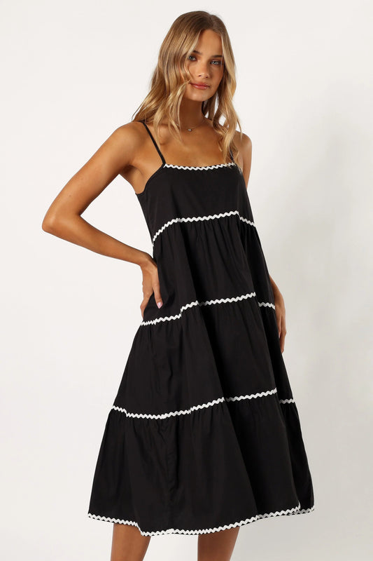 Ric-Rac Trim Pull-On Cotton Midi Dress