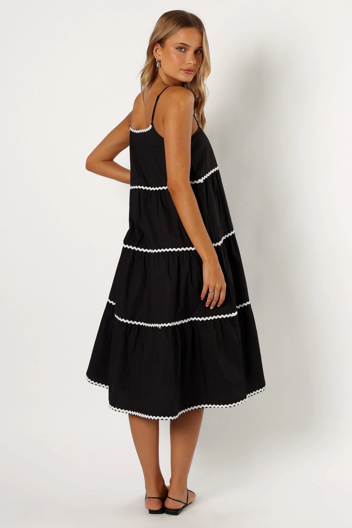 Ric-Rac Trim Pull-On Cotton Midi Dress
