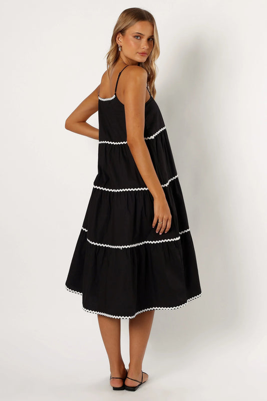 Ric-Rac Trim Pull-On Cotton Midi Dress