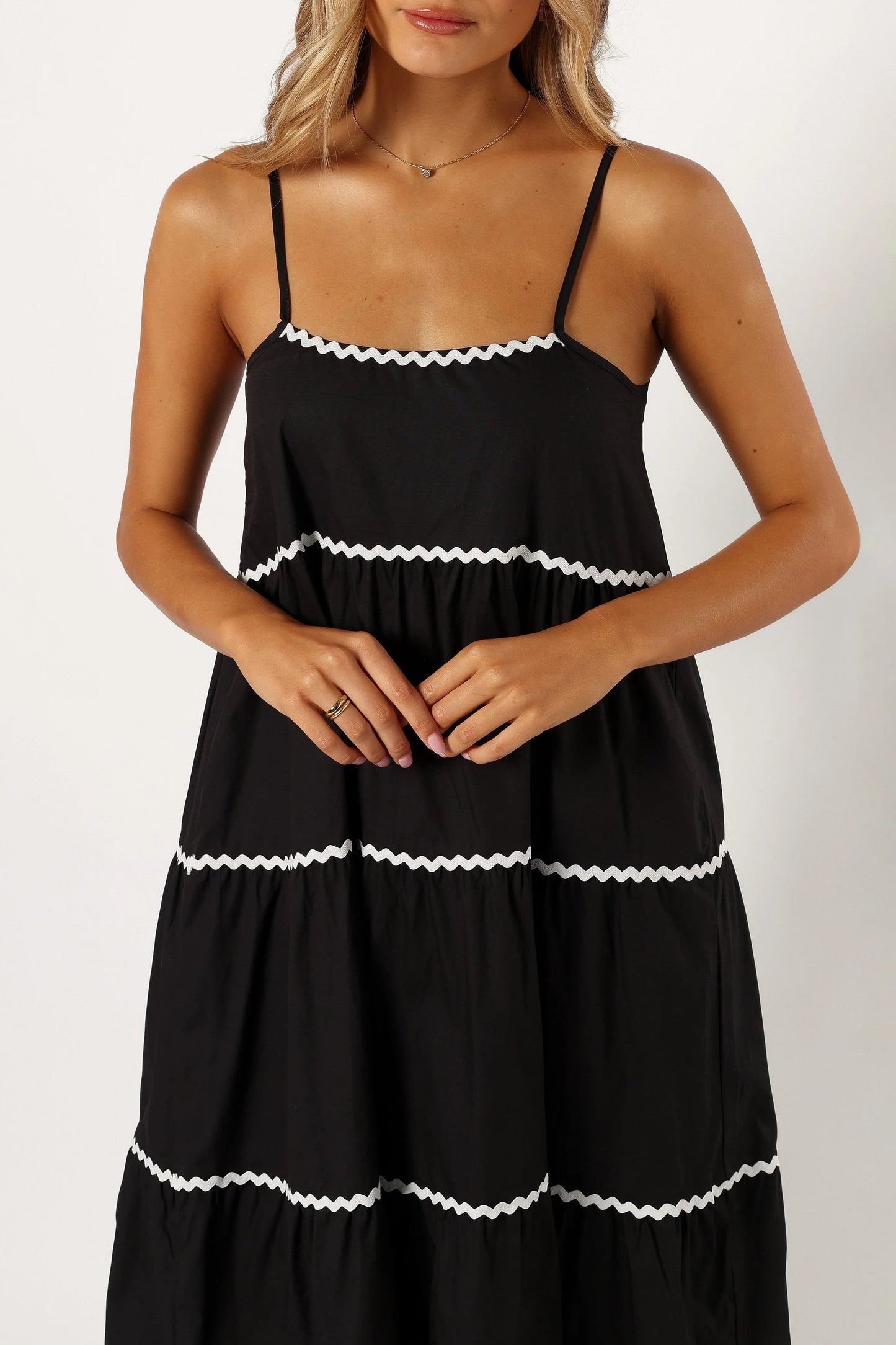Ric-Rac Trim Pull-On Cotton Midi Dress