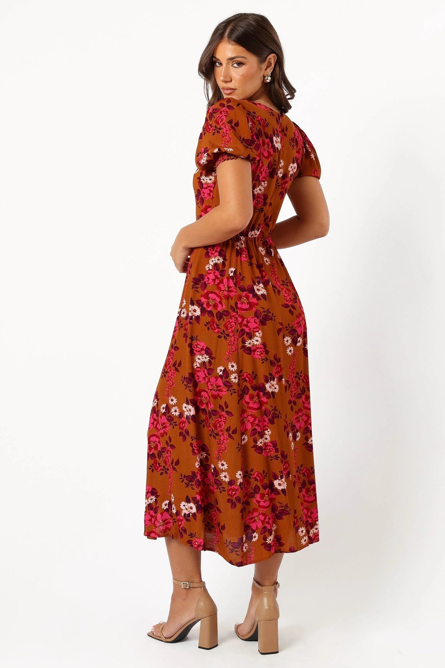 Ruched-Bust Sweetheart Midi in Floral Print