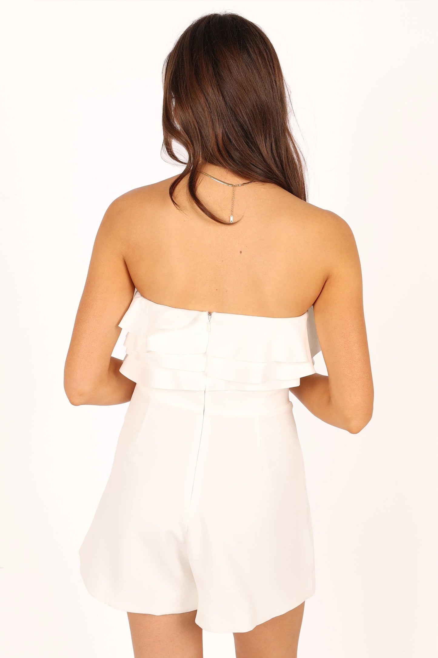 Ruffle-Bust Strapless Romper
