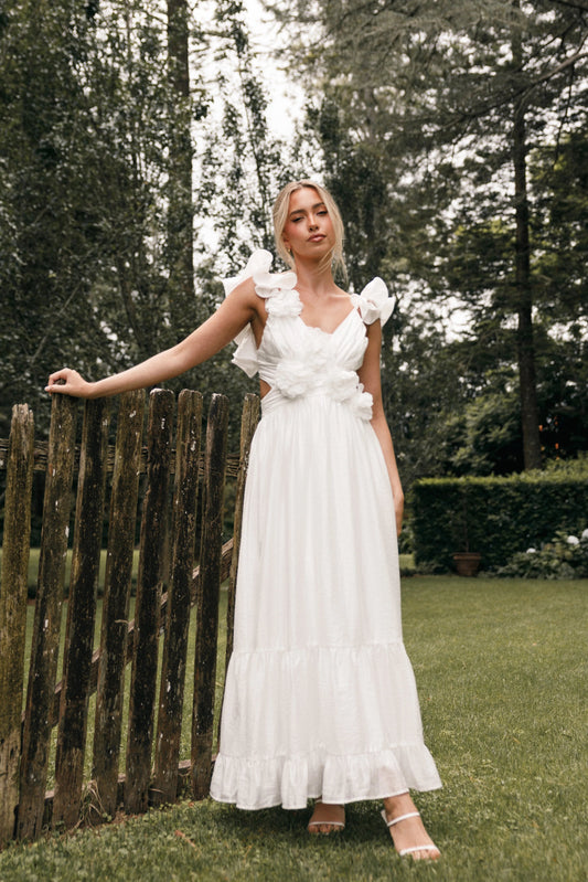 Ruffle-Strap V-Neck Midi Dress