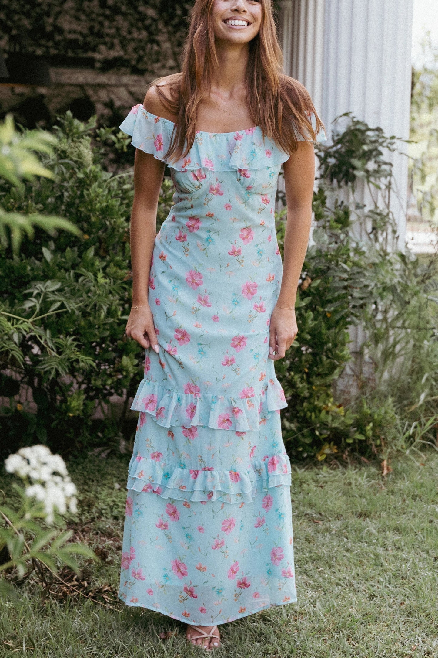 Ruffle-Trim Tiered Maxi Dress