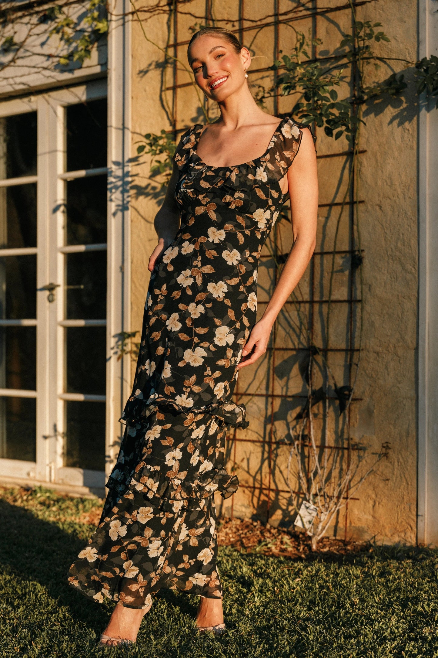 Ruffle-Trim Tiered Maxi Dress