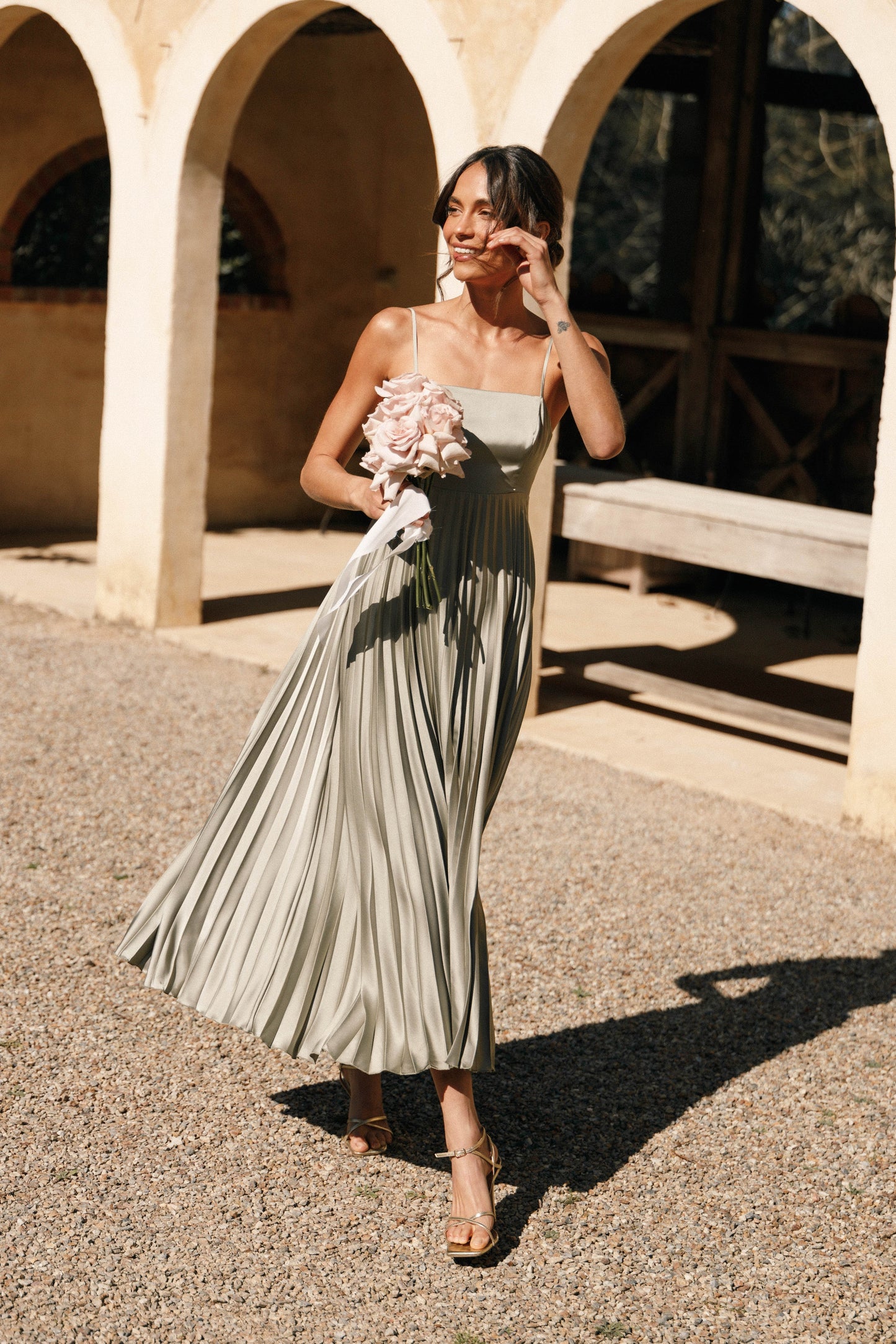 Satin Pleated Maxi Dress