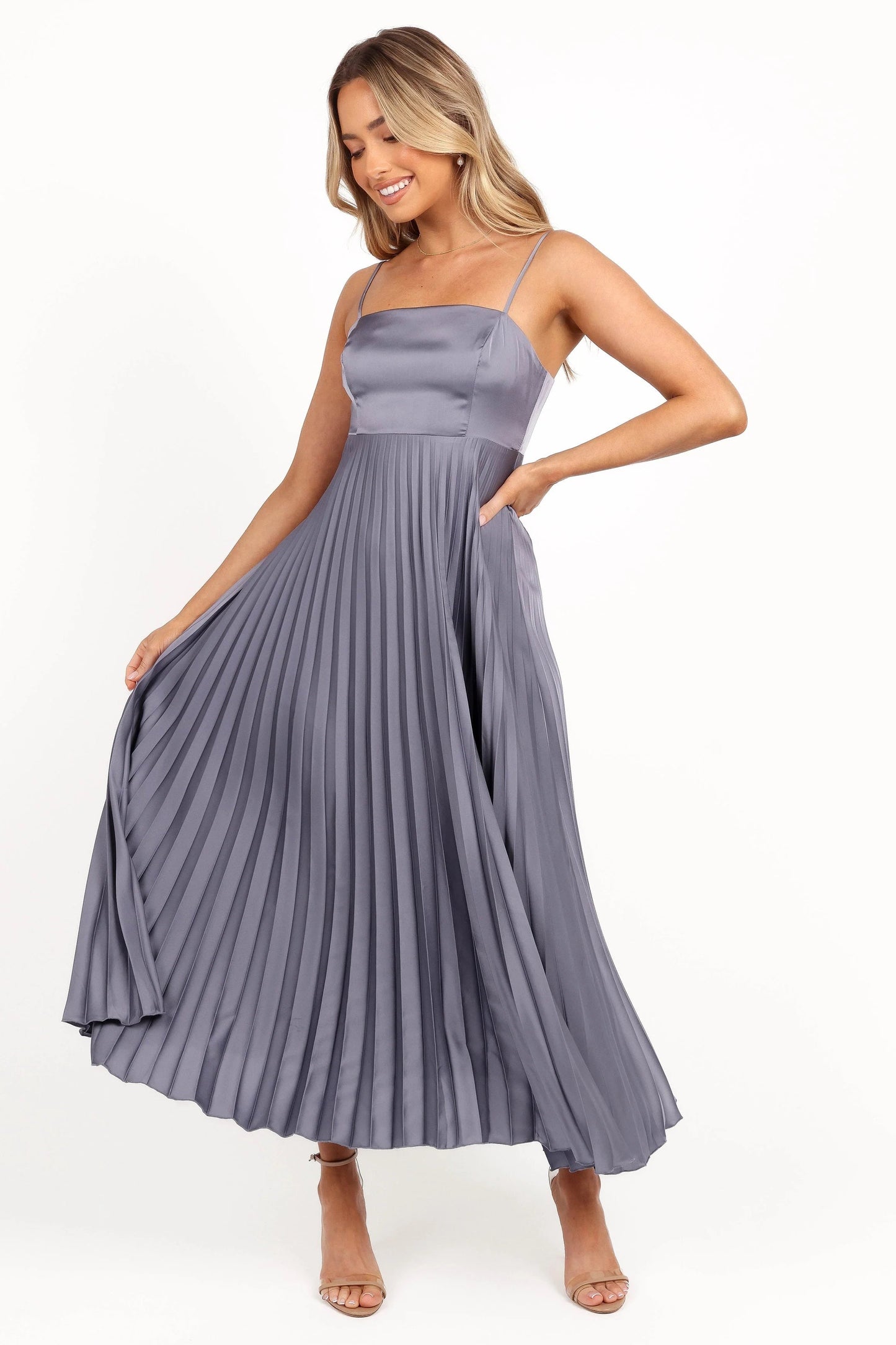Satin Pleated Maxi Dress