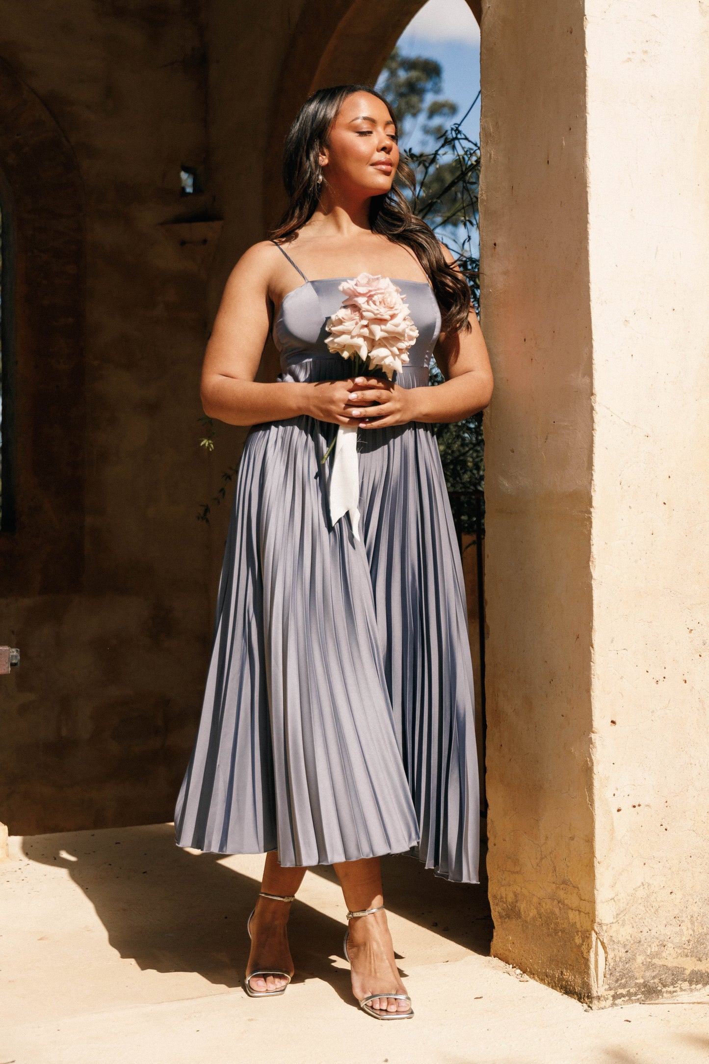 Satin Pleated Maxi Dress