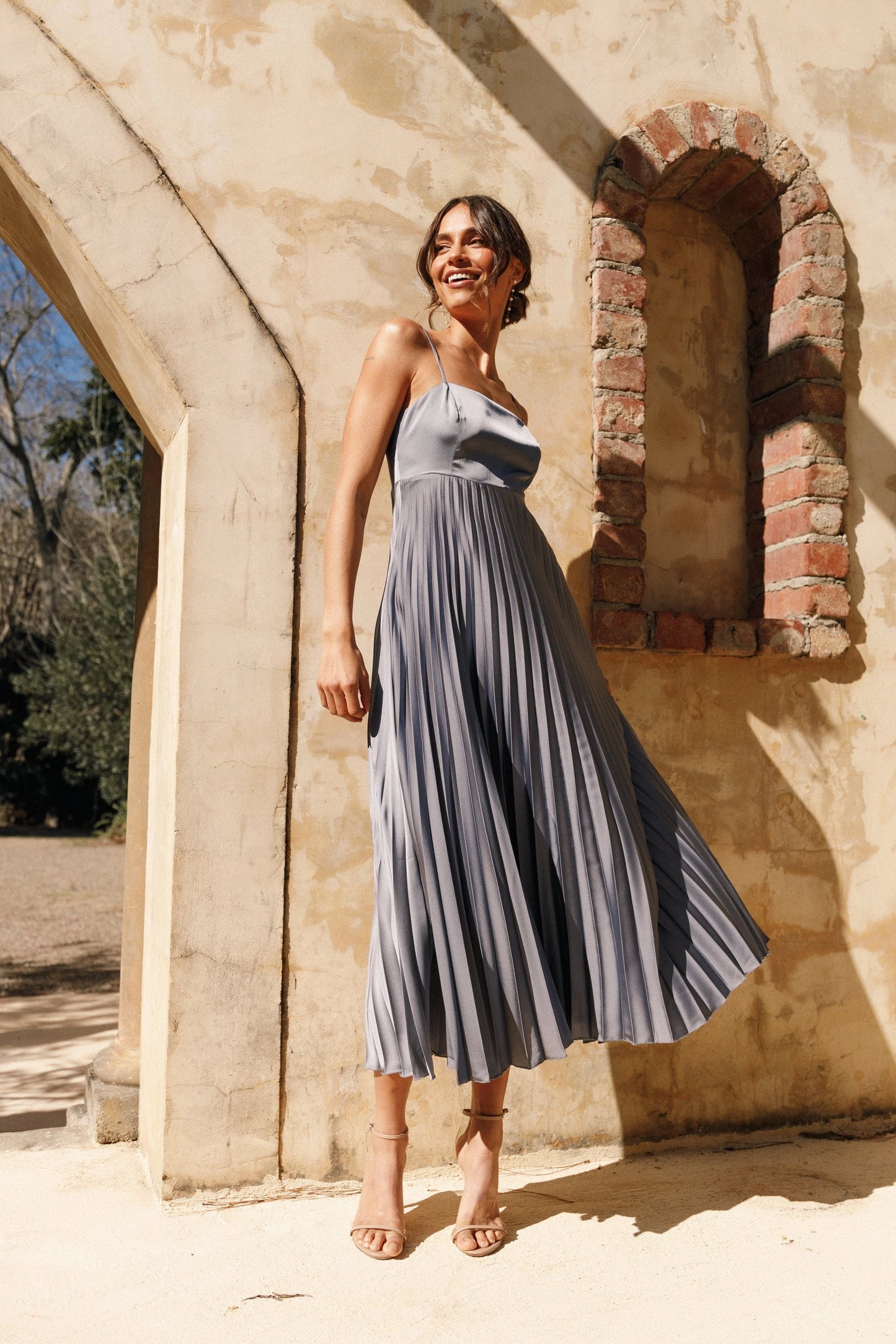 Satin Pleated Maxi Dress