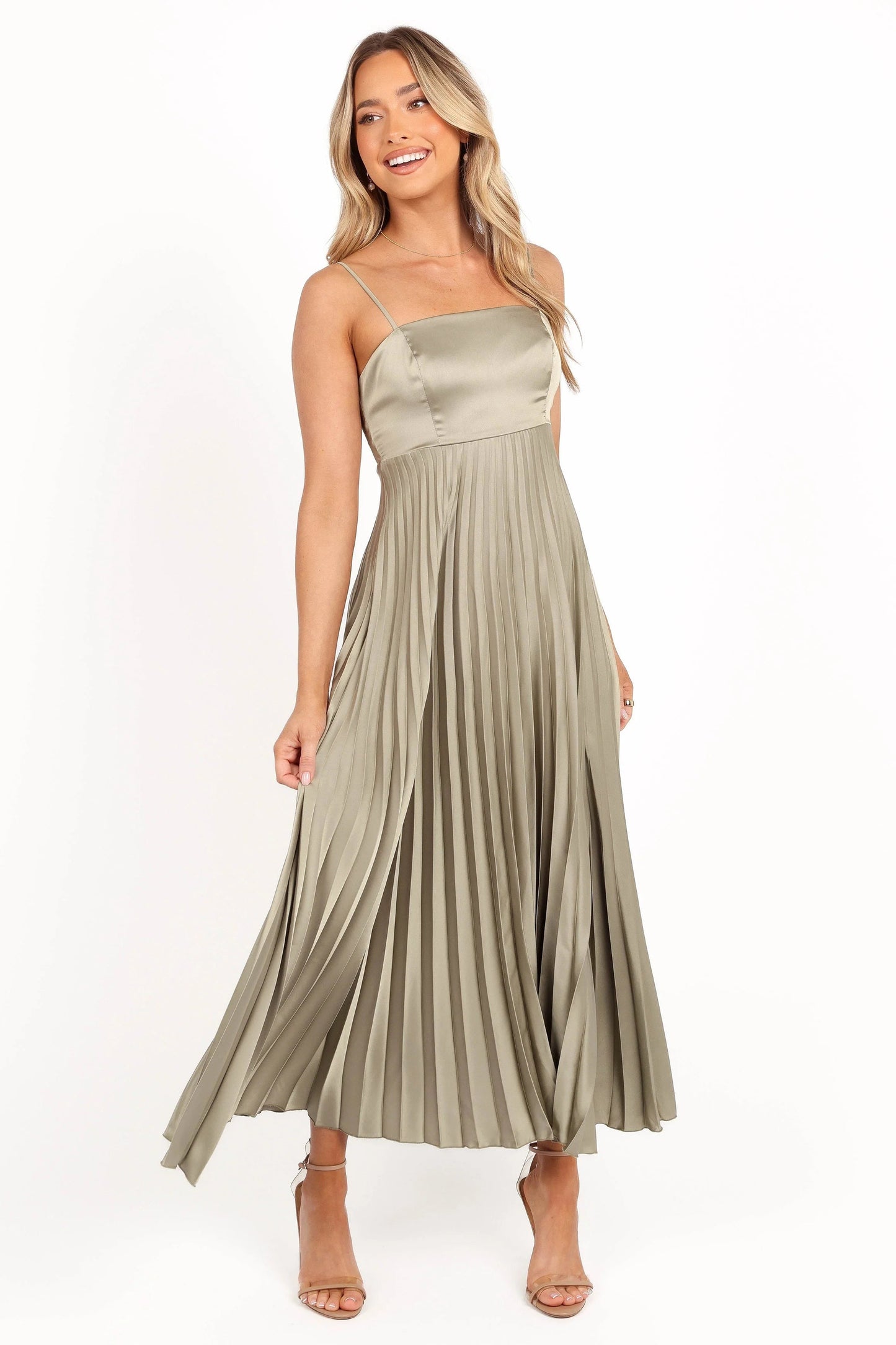 Satin Pleated Maxi Dress