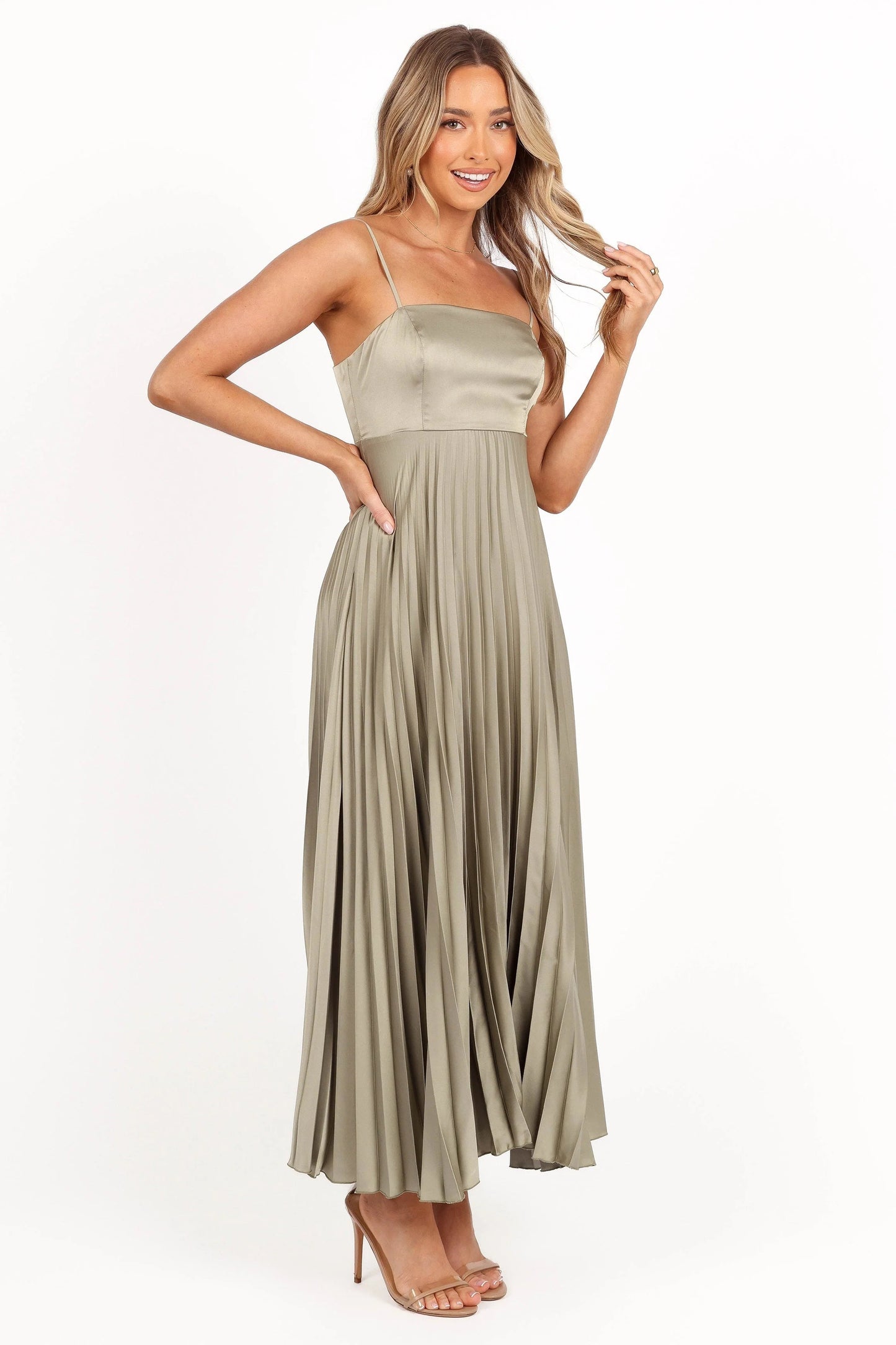 Satin Pleated Maxi Dress