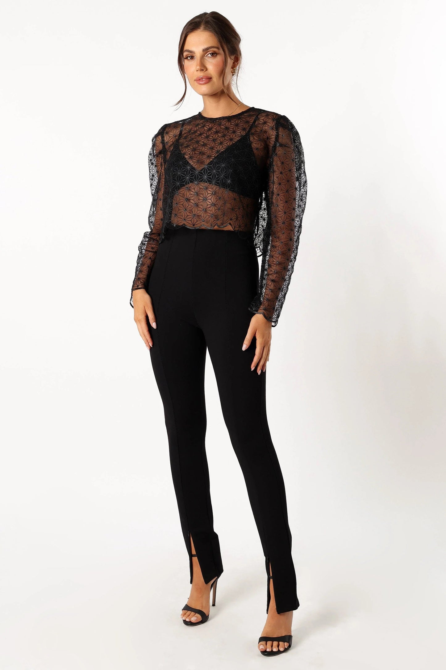 Scalloped Lace Button-Up Top