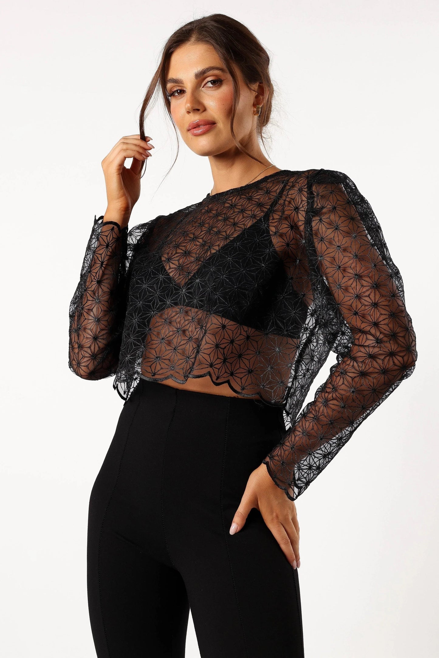 Scalloped Lace Button-Up Top