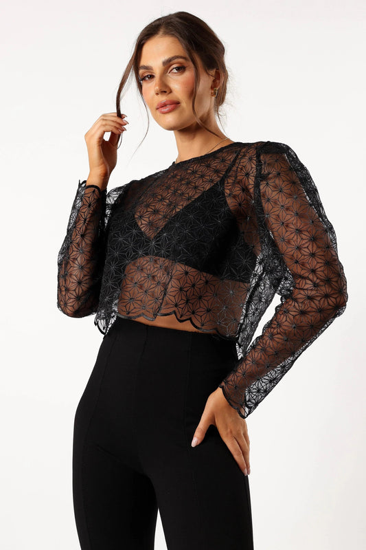 Scalloped Lace Button-Up Top