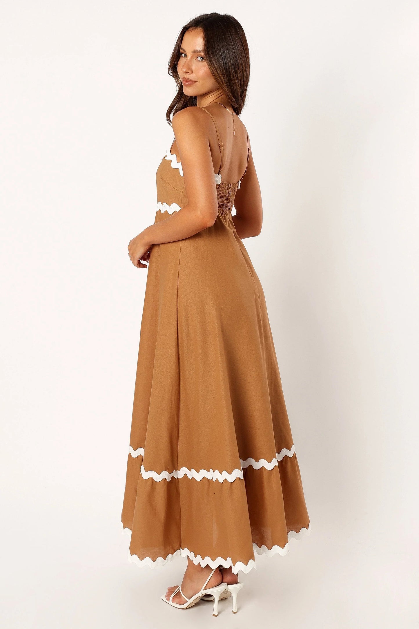 Shirred-Back Straight-Neck Maxi Dress
