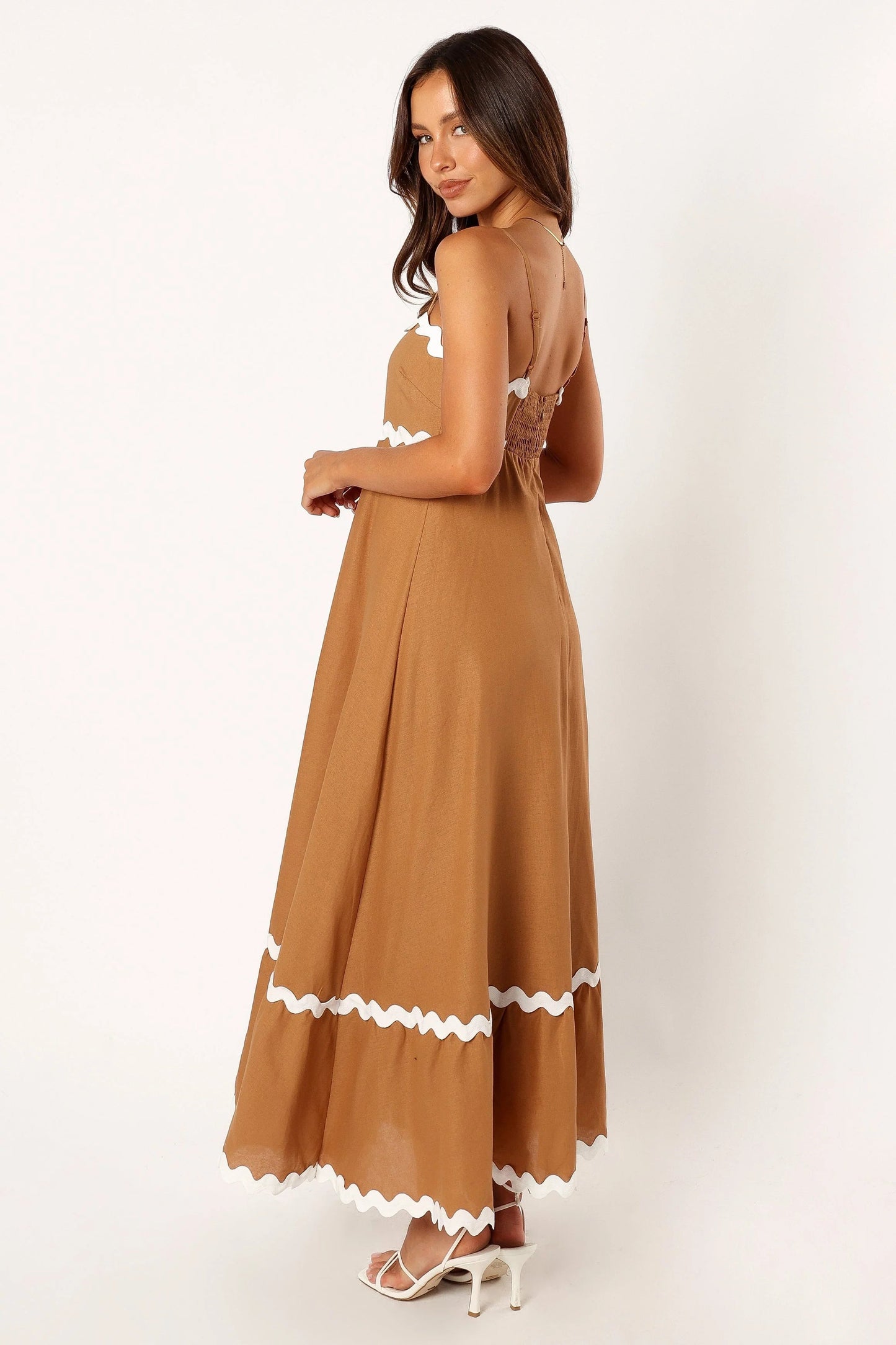 Shirred-Back Straight-Neck Maxi Dress