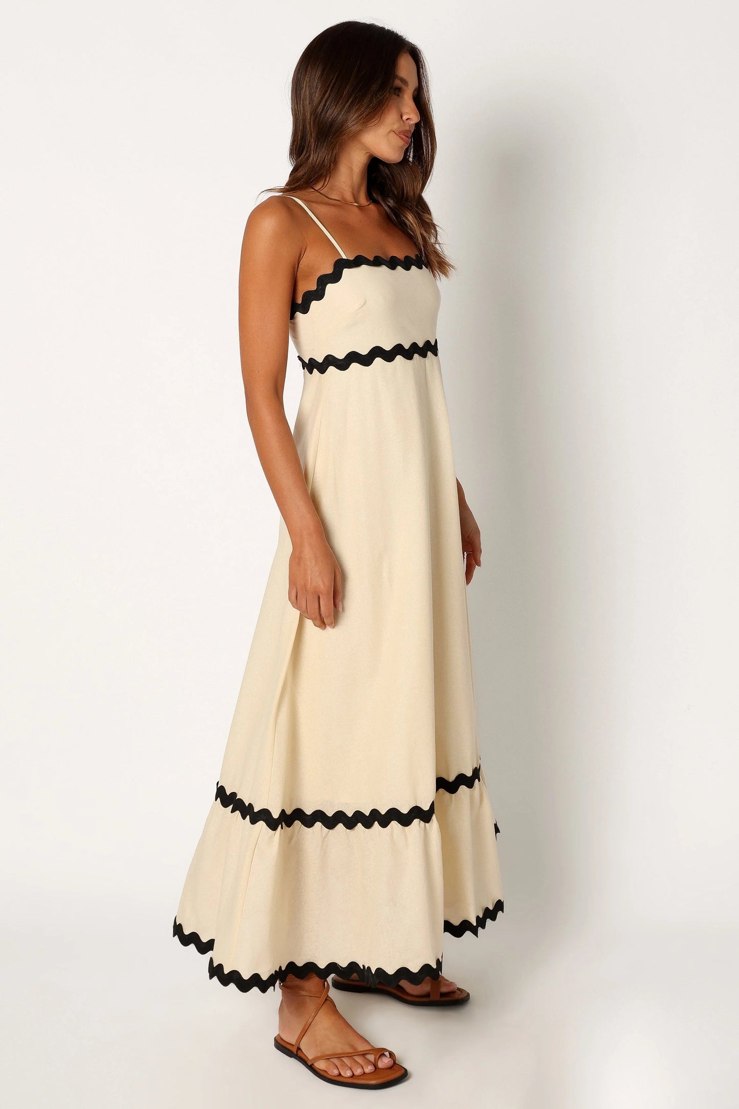 Shirred-Back Straight-Neck Maxi Dress