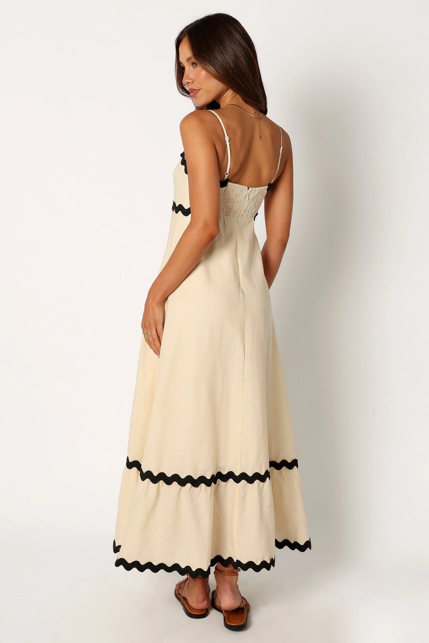 Shirred-Back Straight-Neck Maxi Dress