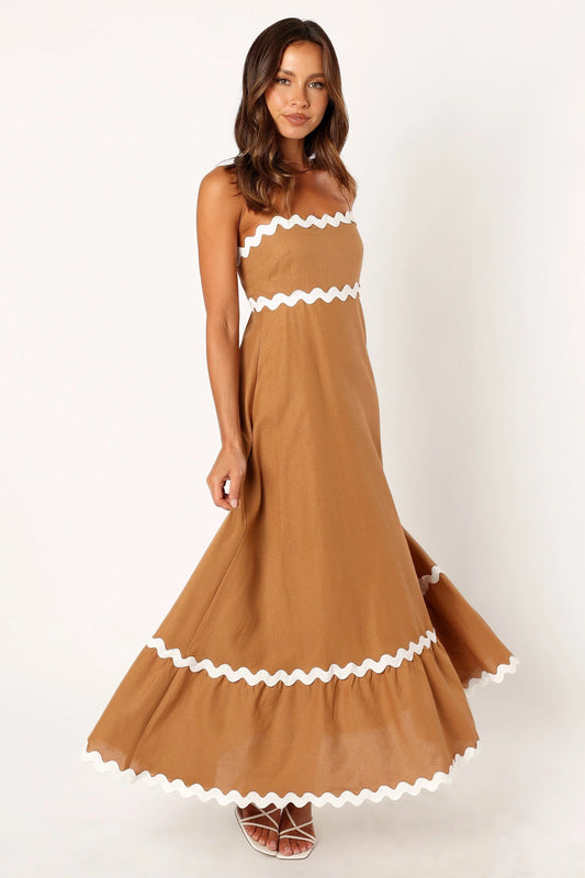 Shirred-Back Straight-Neck Maxi Dress